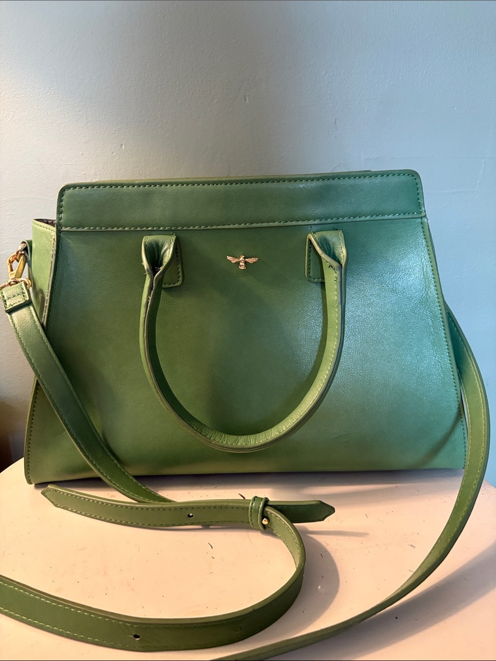 Fable England Green Structured Tote Handbag.